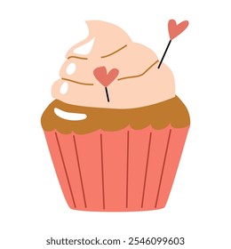 Cute cupcake with heart toppers: celebration dessert art design.