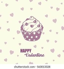 Cute cupcake with hearts. Happy valentine