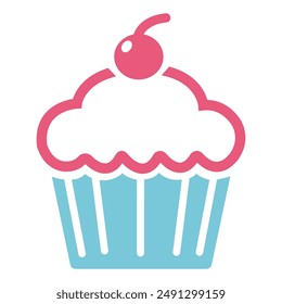 Cute cupcake icon with cherry