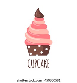 Cute cupcake icon in flat style isolated on white background. Vector illustration