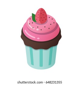 Cute cupcake icon. Great for menu, invitations, cards design. Vector illustration