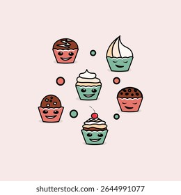 cute cupcake icons in retro style