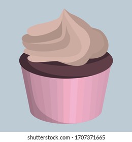 Cute cupcake illustration Beautiful vector icon Colorful muffin blue chocolate brown pink Ideal for stickers, background, web, blog, print, cards clip art