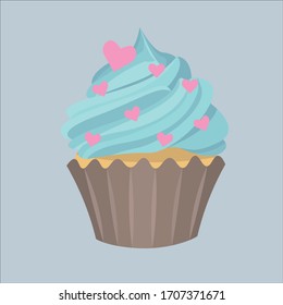 Cute cupcake illustration Beautiful vector icon Colorful muffin blue pink brown Ideal for stickers, background, web, blog, print, cards clip art 
