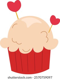 Cute Cupcake Illustration with Heart Toppers