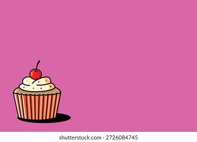 Die süße Cupcake-Illustration zeigt ein lustiges und buntes Dessert-Design mit einem verspielten Cartoon-Stil. Die schlichten Formen und die lebendigen Farben machen es perfekt für Projekte im Zusammenhang mit Lebensmitteln, Bäckereimarken, Menüdesigns, Kinderinhalte und Social-Media-Visuals. Seine freundliche Erscheinung sorgt für eine warme und fröhliche Stimmung, ideal für digitale Poster, Aufkleber, Grußkarten und Marketingmaterialien.