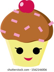 Cute cupcake, illustration, vector on white background.
