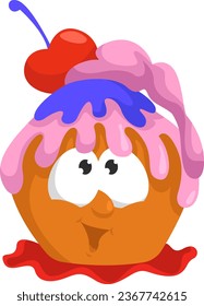 Cute cupcake, ilustración, vector sobre un fondo blanco.