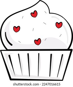 Dibujo de la línea de quequitos con corazones rojos en escarcha. Gráfica vectorial del día de San Valentín.