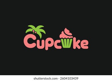Cute cupcake logo design with a tropical theme. Perfect for bakery branding sweet summer dessert