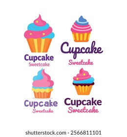 Cute cupcake logo featuring colorful cupcakes for bakery, pastry, and dessert branding