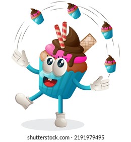 Cute cupcake mascot freestyle with cupcakes. Perfect for food store, small business or e-Commerce, merchandise and sticker, banner promotion, food review blog or vlog channel, food fans or community
