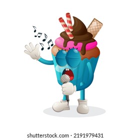 Cute cupcake mascot singing, sing a song. Perfect for food store, small business or e-Commerce, merchandise and sticker, banner promotion, food review blog or vlog channel, food fans or community
