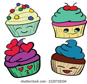 cute cupcake mascots made for you with different expressions