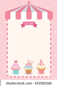 Cute cupcake menu template on pink cafe background