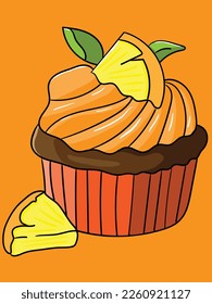 cute cupcake with an orange illustration. can be used as stickers. it also can be used as a dessert icon or symbol. delicious and cute cupcake.