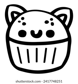 cute cupcake outline sweet dessert. Flat Design isolated colored clipart.
