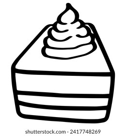 cute cupcake outline sweet dessert. Flat Design isolated colored clipart.