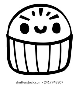 cute cupcake outline sweet dessert. Flat Design isolated colored clipart.
