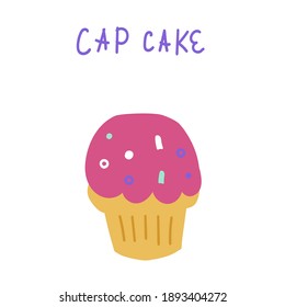 Cute cupcake with pink cream. Vector illustration on white background