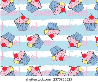 cute cupcake print over distressed stripes 