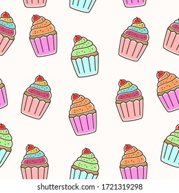 Cute Cupcake nahtloses Muster mit farbenfarbenfarbenfarbenem, handgezeichnet für Hintergrund oder Bildschirmhintergrund 