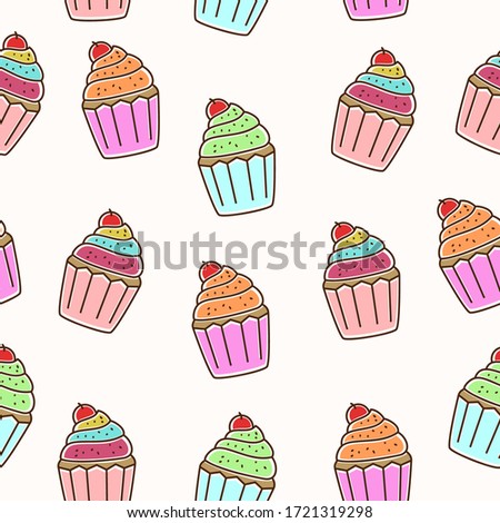 Cute cupcake seamless pattern with colorful hand drawn style suitable for background or wallpaper 