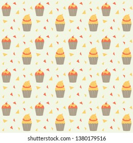 Cute Cupcake Seamless Pattern - Food Illustration