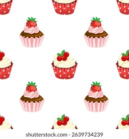 Cute Cupcake Seamless Pattern Illustration