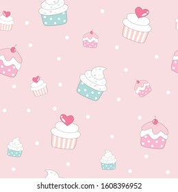 Cute cupcake seamless pattern. vector illustration