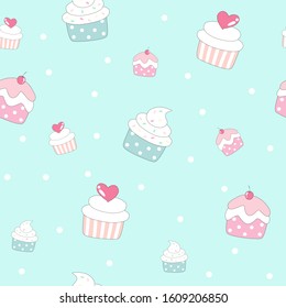 Cute cupcake seamless pattern. vector illustration