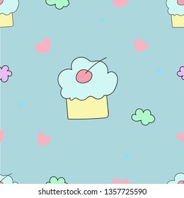 Cute cupcake seamless repeat pattern vector