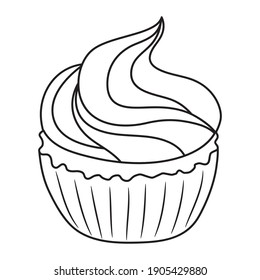 Cute Cupcake, Simple black and white Line art vector illustration 
