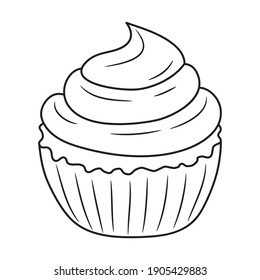 Cute Cupcake, Simple black and white Line art vector illustration 