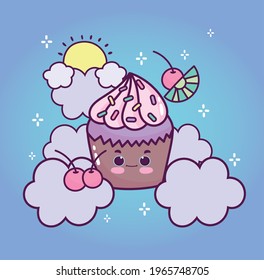 cute cupcake sky sun clouds cartoon