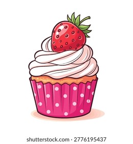 Cute Cupcake with Strawberry and Whipped Cream