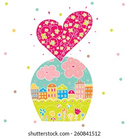 Cute cupcake. Vector illustration.