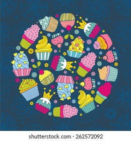 Cute cupcake. Vector illustration.
