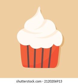 Cute cupcake vector illustration in flat style isolated on pastel background. Sweet creamy dessert design