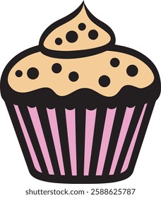 Cute Cupcake Vector Illustration Isolated on White Background