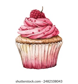 linda Ilustración vectorial de cupcake en estilo acuarela