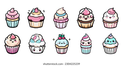 Cute cupcake vector set collection graphic clipart design