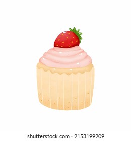 Cute cupcake watercolor on white background. Digital painting vector illustration.