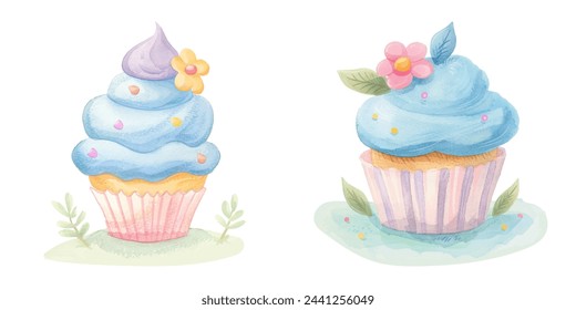 cute cupcake watercolour vector illustration 