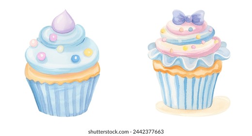 lindo cupcake acuarela ilustración vectorial 