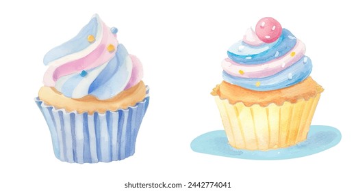 cute cupcake watercolour vector illustration 