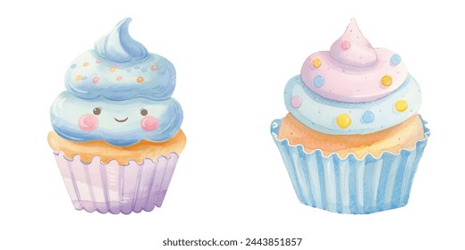 cute cupcake watercolour vector illustration 