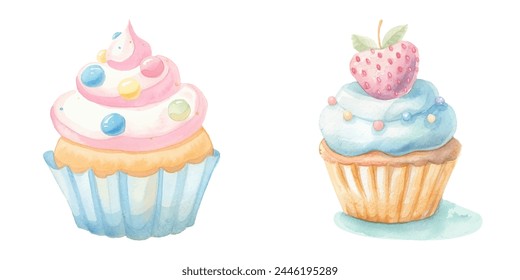 cute cupcake watercolour vector illustration 