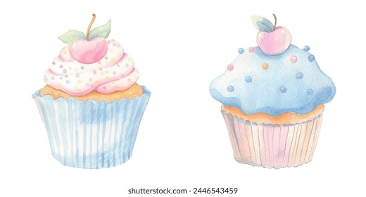 cute cupcake watercolour vector illustration