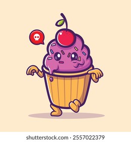 Cute cupcake Zombie Walking Cartoon Vector Icon Illustration Food Holiday Icon Concept Isolated Flat